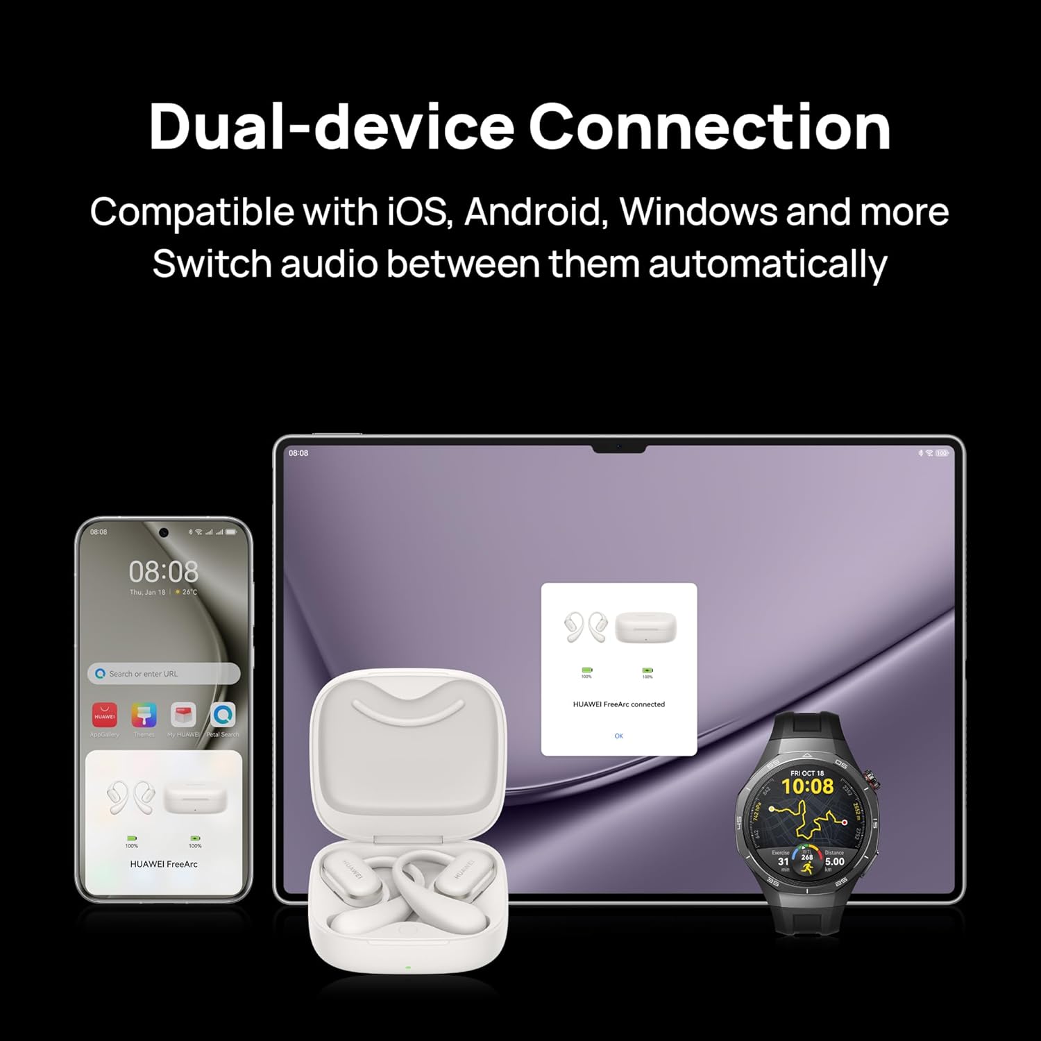 HUAWEI FreeArc Open-Ear Earbuds, Bluetooth Earphones with Sterling Sound, Secure Fit and Comfort, IP57 Water Resistance, 28 Hours Playtime, Sports Earphones, iOS, Android, Windows, Grey