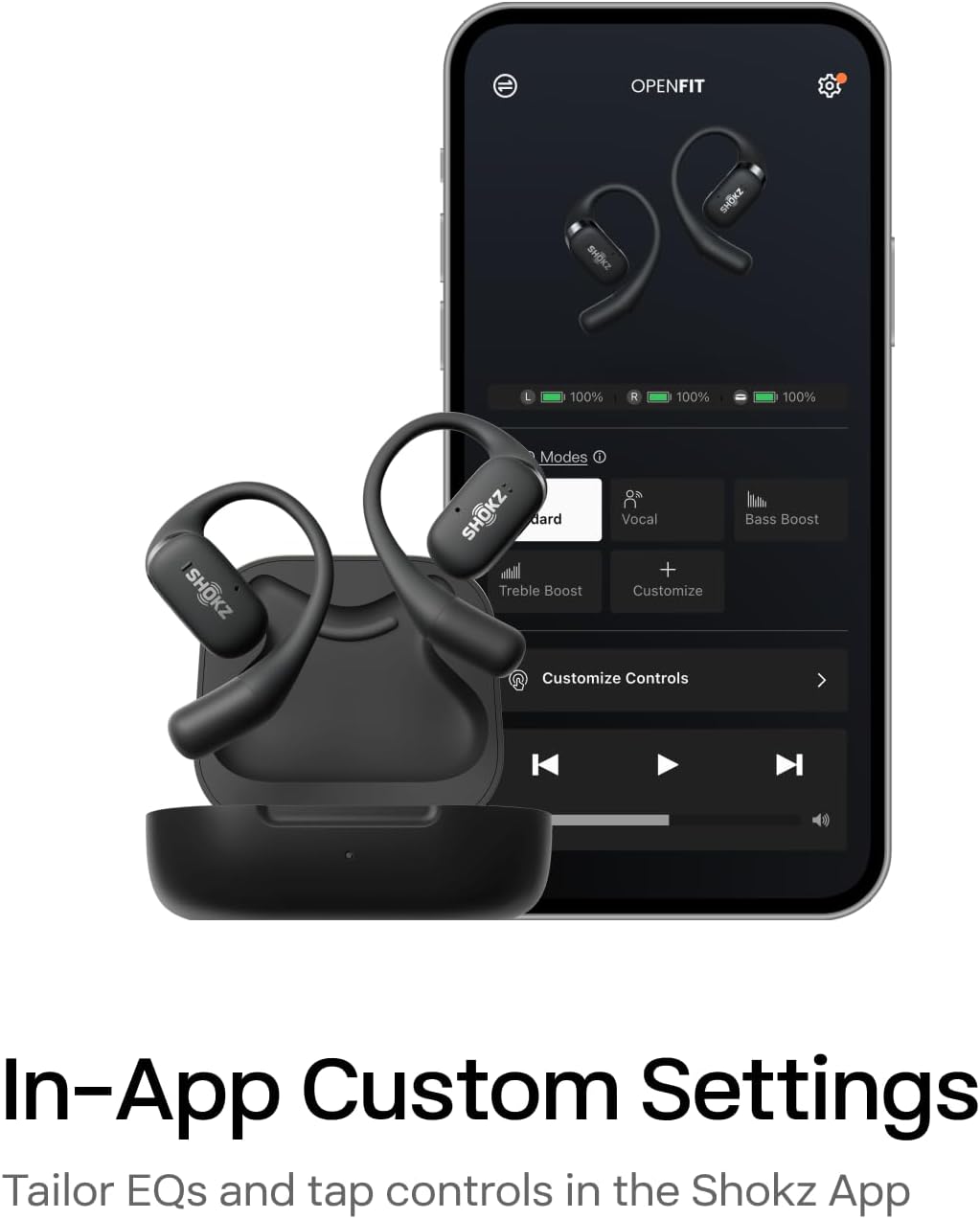 SHOKZ OpenFit Open-Ear True Wireless Bluetooth Headphones with Microphone, Earbuds with Earhooks, Sweat Resistant, Fast Charging, 28HRS Playtime (Black)