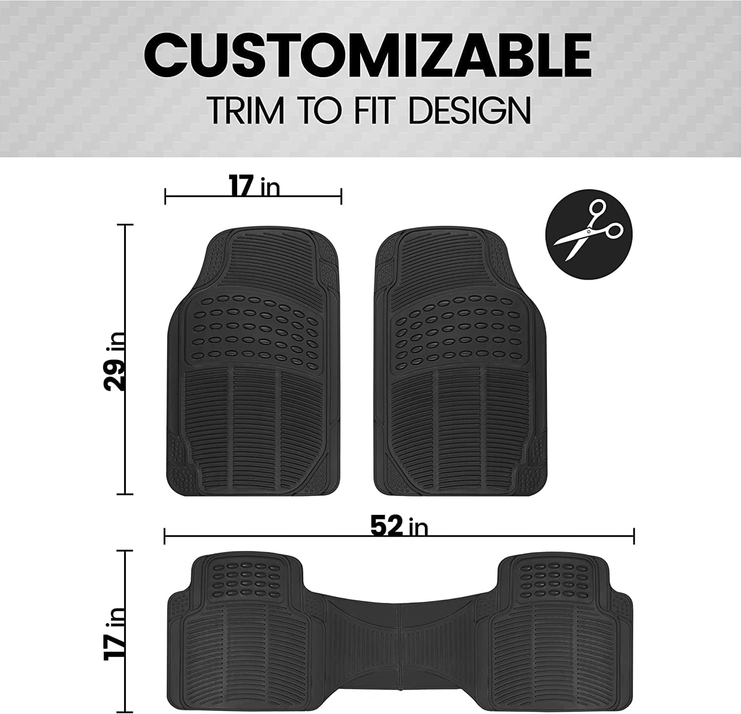 سجادات أرضية إي وورلد برو لاينر للسيارات والشاحنات وسيارات الدفع الرباعي، سجادات سيارة سوداء متينة من 3 قطع بتصميم ملائم عالمي - بطانات أرضية سيارة لجميع الأحوال الجوية