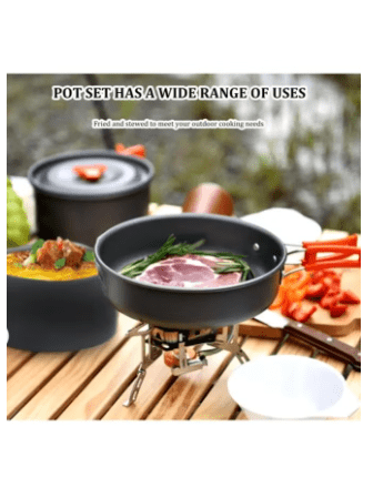 Set of Outdoor Camping Cookware, Including Pots and Frying Pan (accessories Including 5 Small Bowls, 2 Plates,1 Big Plate Small Bamboo Spatula, Soup Ladle, Cleaning Sponge, Storage Bag)