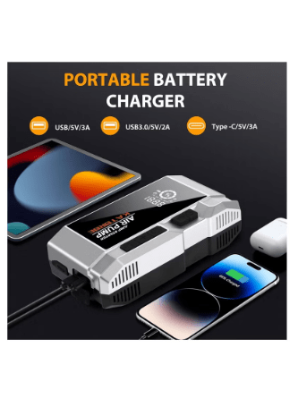 Ultimate Car Jump Starter with Air Compressor – 4000A Peak Power for Fast and Reliable Starts, 160 PSI Air Compressor, Quick Charge 3.0, Large Display, and Multi-Mode Flashlight for Enhanced Safety