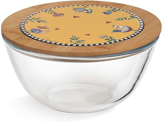 Egan Salad Bowl Cocoricò Yellow 23x12 CM – Glass, Bamboo, and Ceramic
