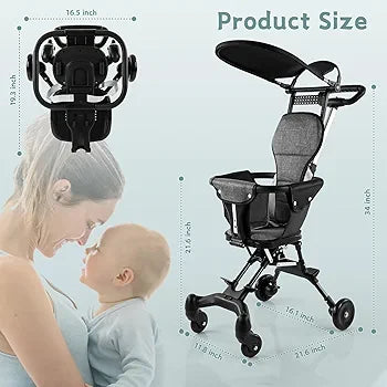 Baby Stroller,Portable Travel Stroller for Airplane with Mini Umbrella,Lightweight and Compact Stroller with 360° Two-Way Rotational Seat,Toddler Coast Rider Stroller with One Hand Easy Fold