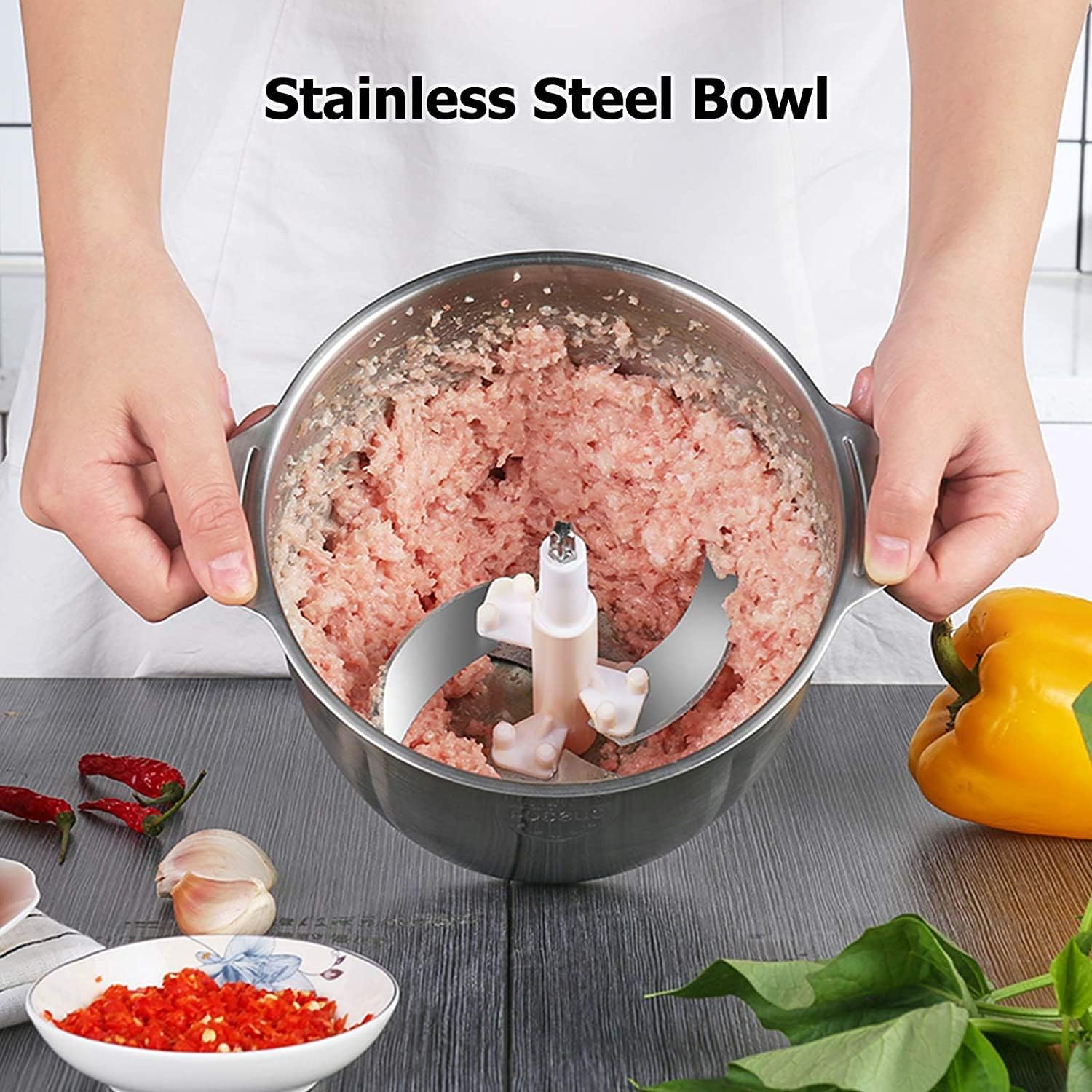 e WORLD Meat Grinder, Food Blender & Meat Mincer - 3L Stainless Food Processor Chopper For Vegetables, Fruits and Nuts Automatic Electric Mincing Machine Household Or Commercial