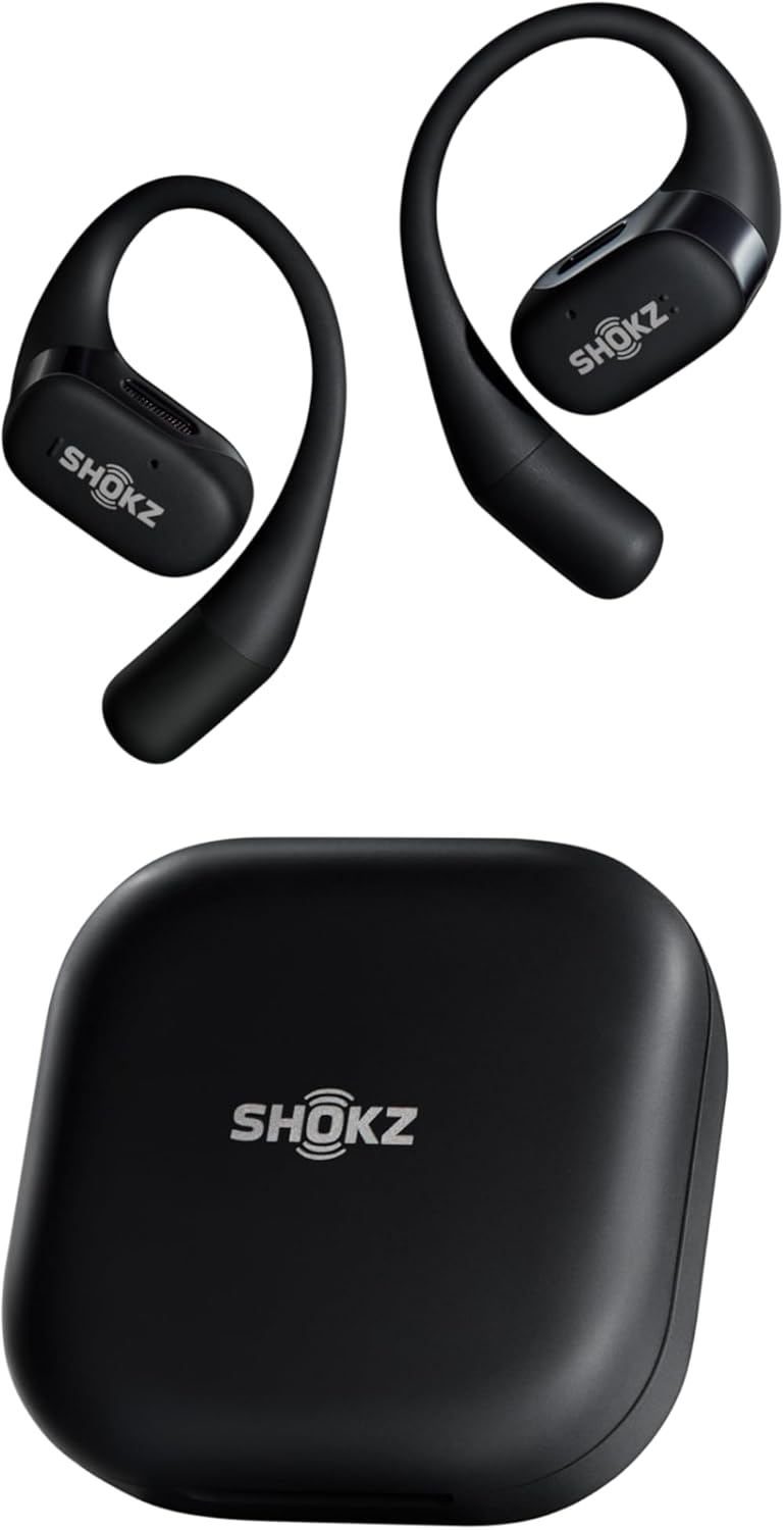 SHOKZ OpenFit Open-Ear True Wireless Bluetooth Headphones with Microphone, Earbuds with Earhooks, Sweat Resistant, Fast Charging, 28HRS Playtime (Black)