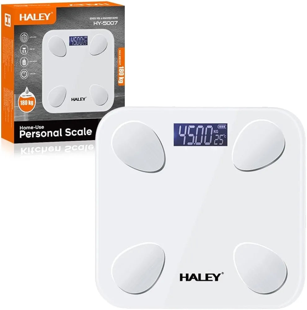 Weight Scale, 180 Kg Human body scale,LED Display,Tempered Glass,Body Fat Scale,Wireless Digital Bathroom Scale,2 Years Warranty.HY-5001 (white)