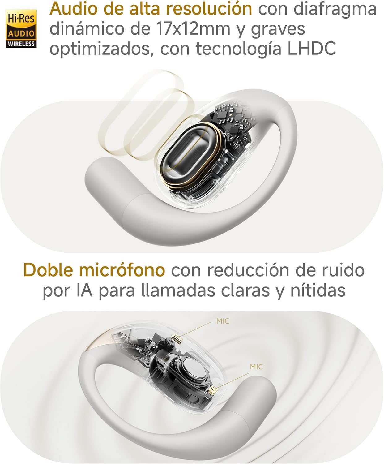 Xiaomi OpenWear Stereo – Wireless Earbuds, Noise Cancelling, Dynamic Driver, Dual Microphone, 7.5 Hours of Battery Life and 38.5 Hours with Charging Case, Beige