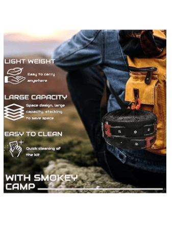 Set of Outdoor Camping Cookware, Including Pots and Frying Pan (accessories Including 5 Small Bowls, 2 Plates,1 Big Plate Small Bamboo Spatula, Soup Ladle, Cleaning Sponge, Storage Bag)