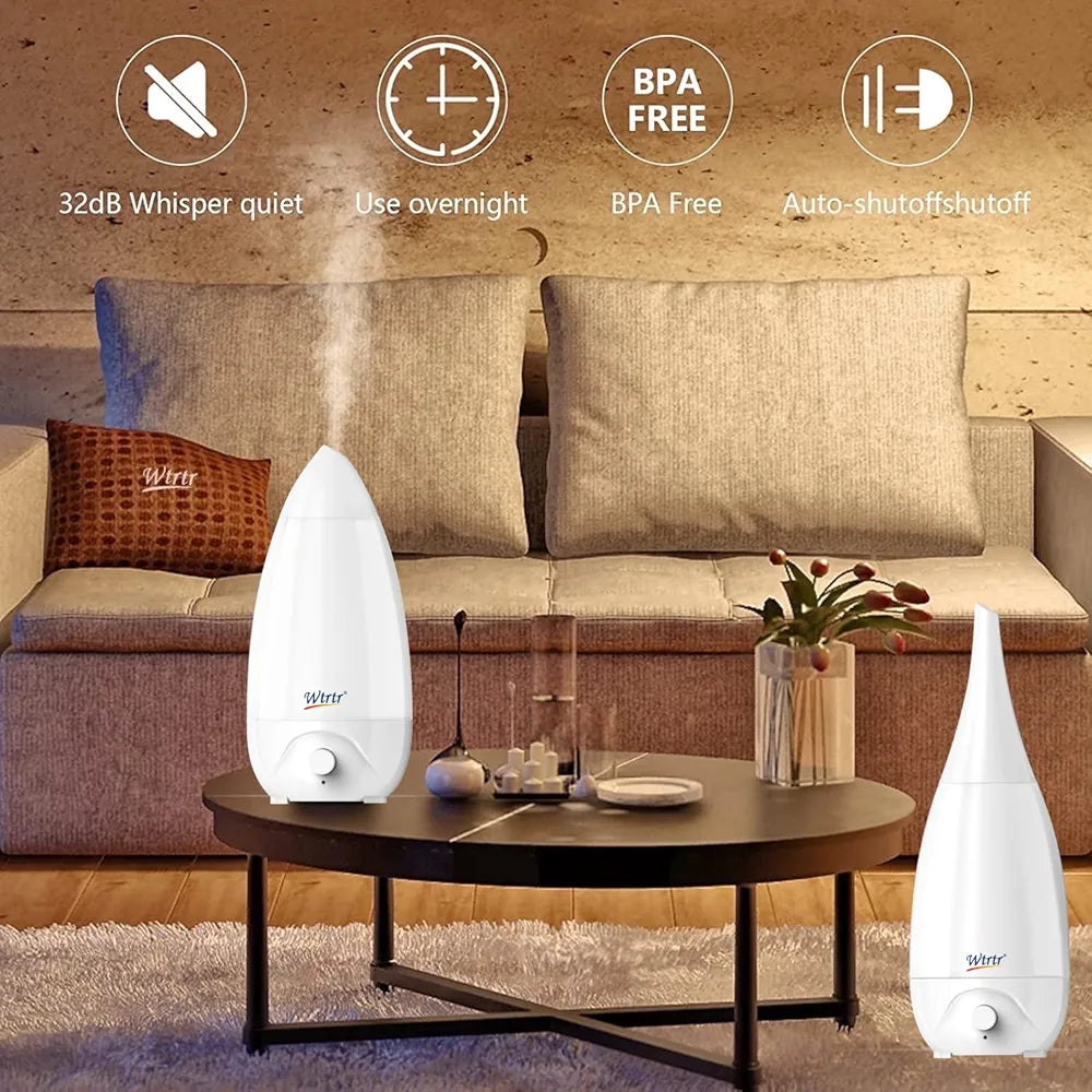 2.6L Cool Mist Humidifiers for Bedroom, Vase Design 2 Nozzle, Essential Oil Air Diffuser,Plant Humidifier Desktop Modern Room Decoration Man Woman Gift (White)