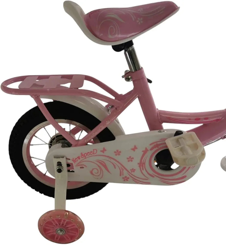 12-Inch Girls Kids Bicycle with Training Wheels, LED Lights, Basket & Horn – Pink