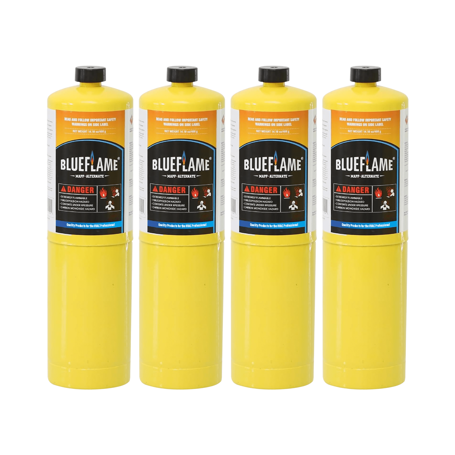 BlueFlame MAPP ALTERNATE Cylinder Pack of 4 – 99.9% High-Purity Propylene for Superior Heat – Hotter than Standard Propane Tanks – Ideal for Welding, Brazing, Soldering, and Modern Cuisines 14.1 oz