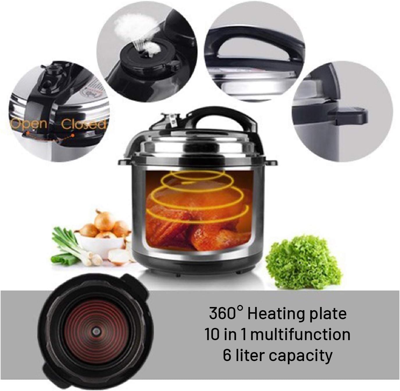 Electric Pressure Cooker, 7 Litre, 10-in-1 Multi-Function, 360° Heating Plate, Stainless Steel