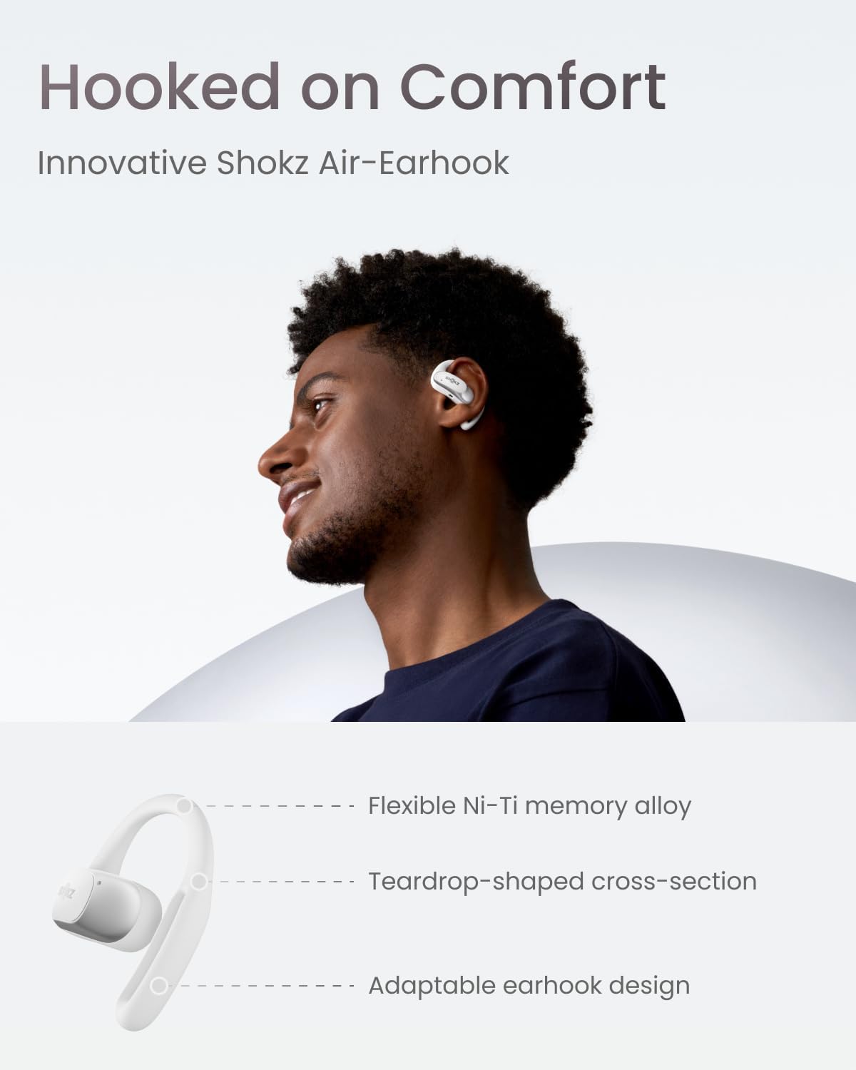 SHOKZ OpenFit Air Open-Ear Headphones, True Wireless Bluetooth Earphones with Microphone, Earbuds with Air Earhook, Fast Charging, 28h Playtime, IP54 Waterproof for Workout - White