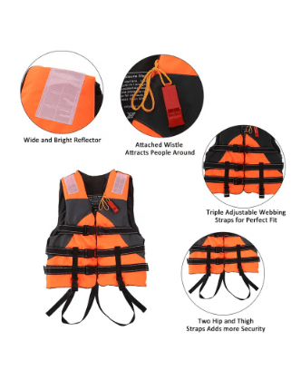 Adult Safety Life Jacket Survival Vest with Adjustable Straps and Whistle for Outdoor Water Sports Kayaking Boating Fishing Safety Jacket Vest