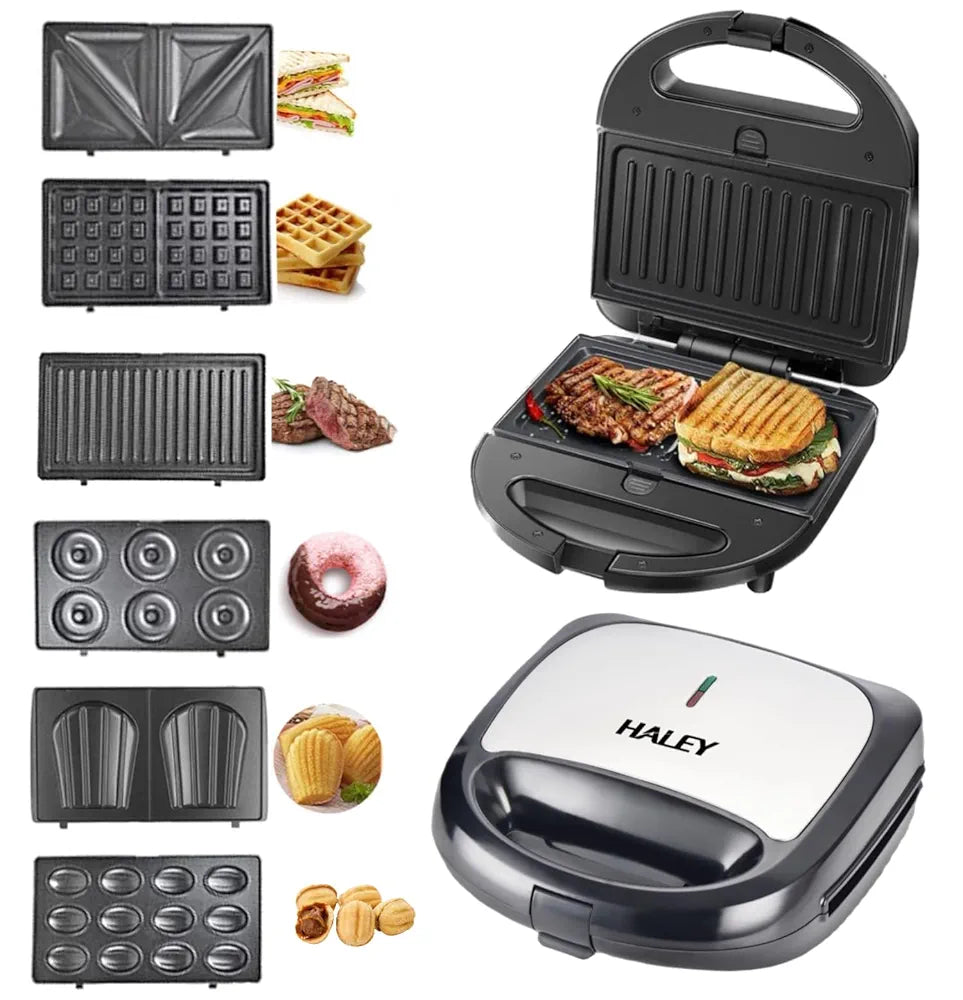 Snack Maker,750W Detachable Sandwich, Grill Maker, Waffle Maker,Doughnut,Madeleine,Plates with Bakelite Coating, 2-Year Warranty