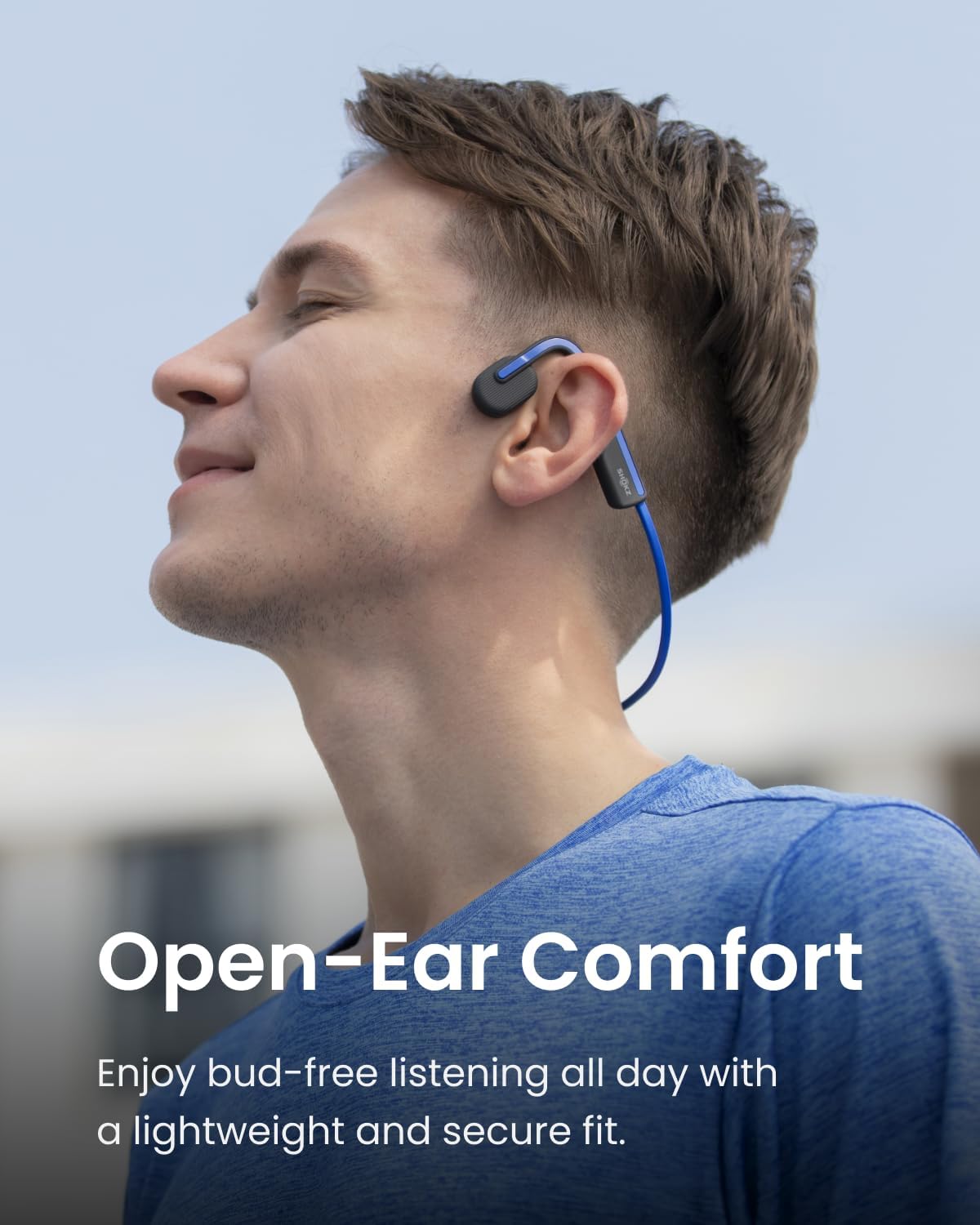 SHOKZ OpenMove Wireless Headphones, Bluetooth Bone Conduction Sports Headset with Mic, 6 Hour Playtime & IP55 Waterproof for Running Workout Cycling (Blue)