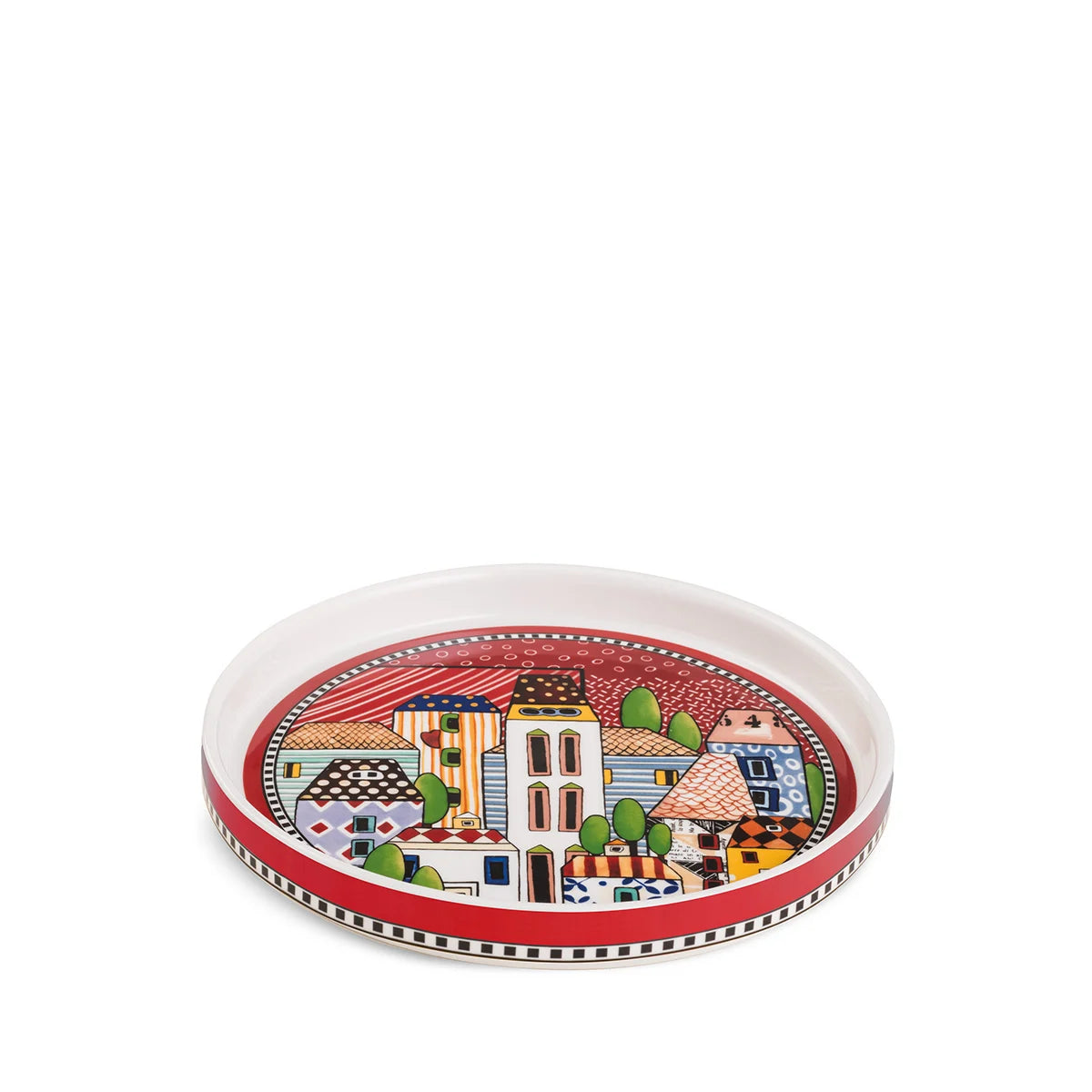 Egan Paese Mio Red Serving Tray 20cm – New Bone China, Italian Village Design, Decorative and Functional Tableware, Perfect for Appetizers and Desserts (Red)