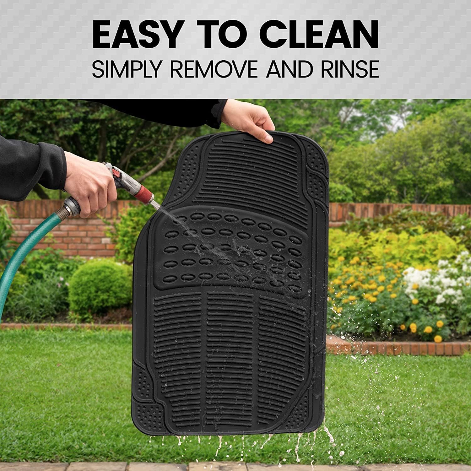 سجادات أرضية إي وورلد برو لاينر للسيارات والشاحنات وسيارات الدفع الرباعي، سجادات سيارة سوداء متينة من 3 قطع بتصميم ملائم عالمي - بطانات أرضية سيارة لجميع الأحوال الجوية