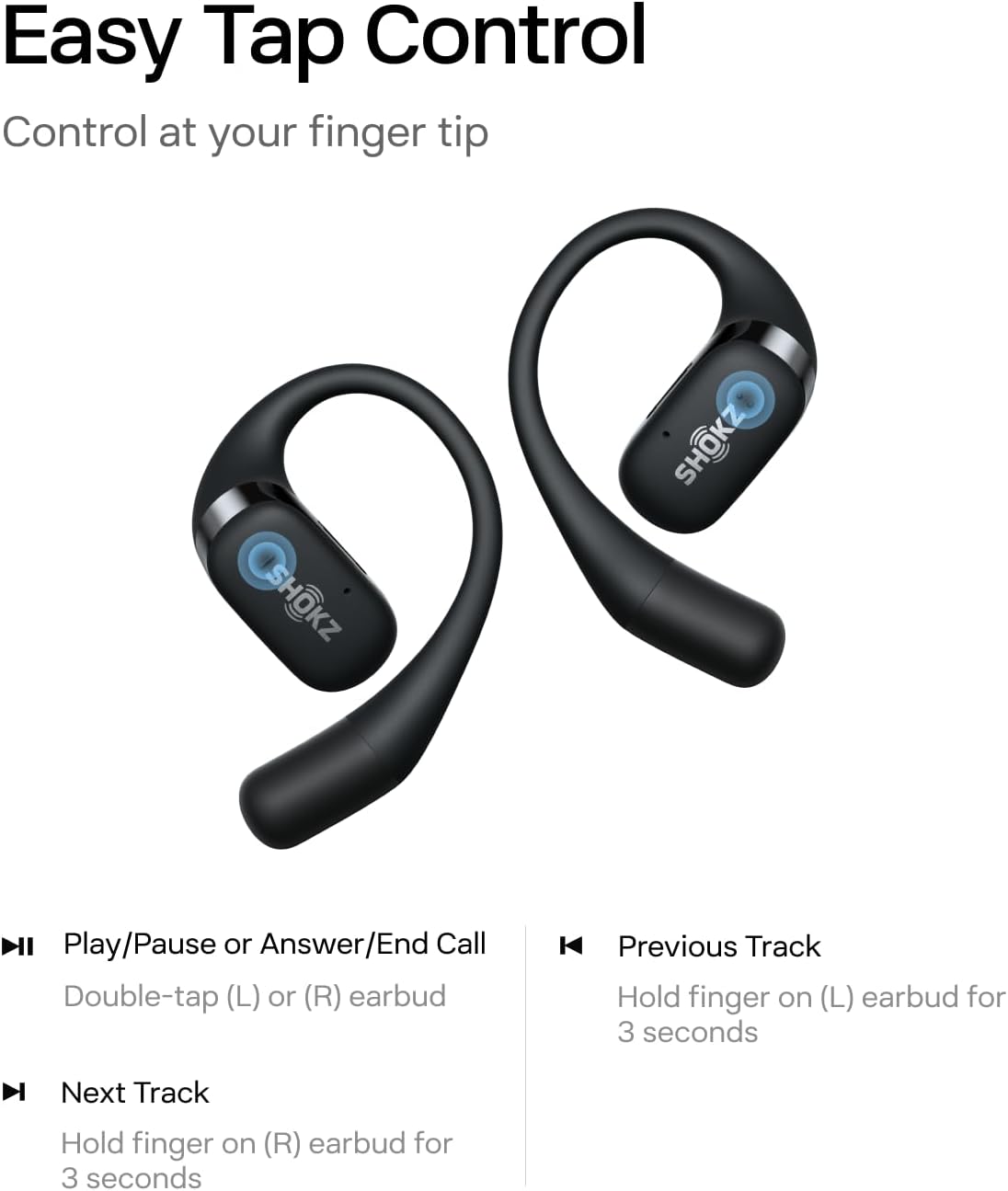 SHOKZ OpenFit Open-Ear True Wireless Bluetooth Headphones with Microphone, Earbuds with Earhooks, Sweat Resistant, Fast Charging, 28HRS Playtime (Black)