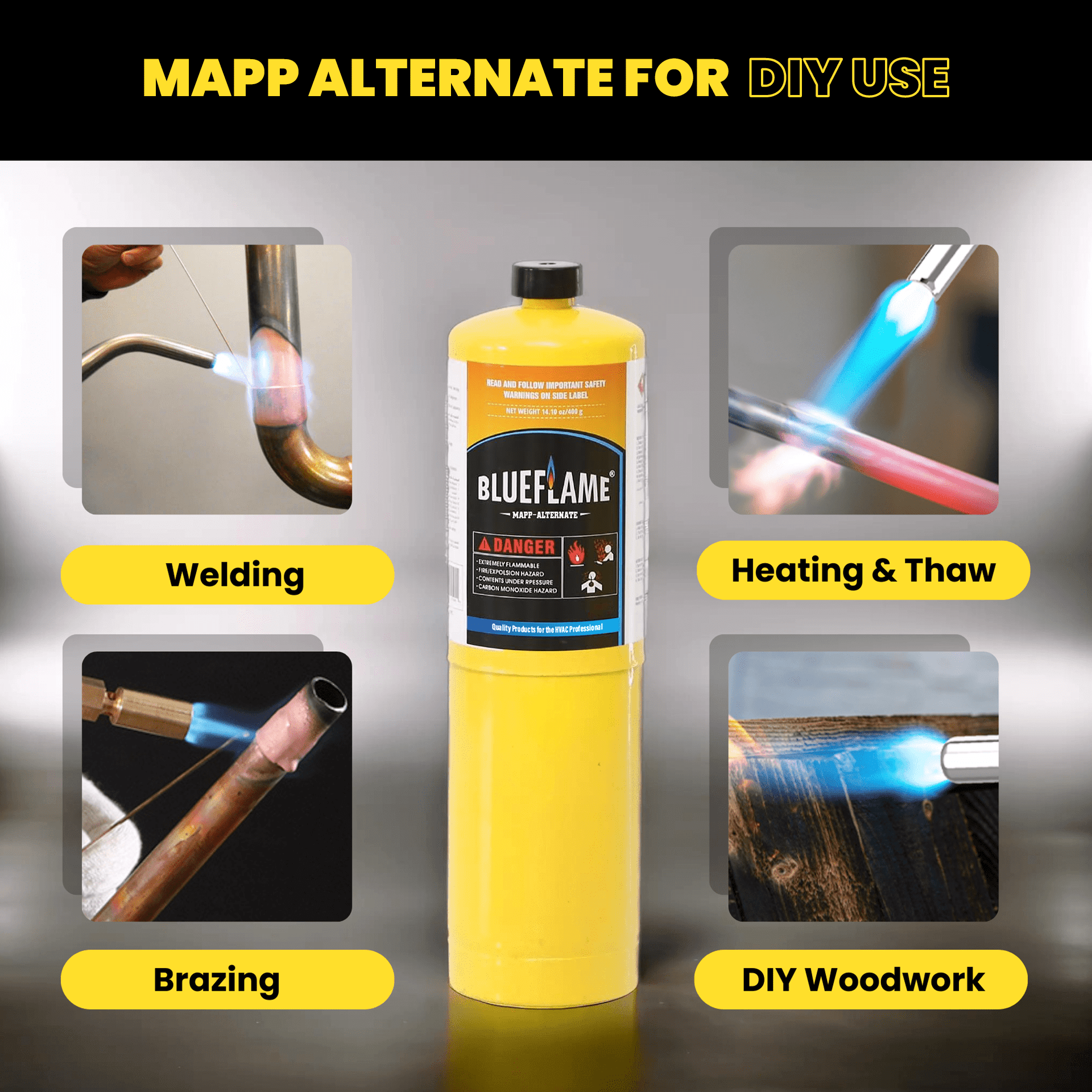 BlueFlame MAPP ALTERNATE Cylinder 99.9% High-Purity Propylene for Superior Heat – Hotter than Standard Propane Tanks – Ideal for Welding, Brazing, Soldering, and Modern Cuisines 14.1 oz