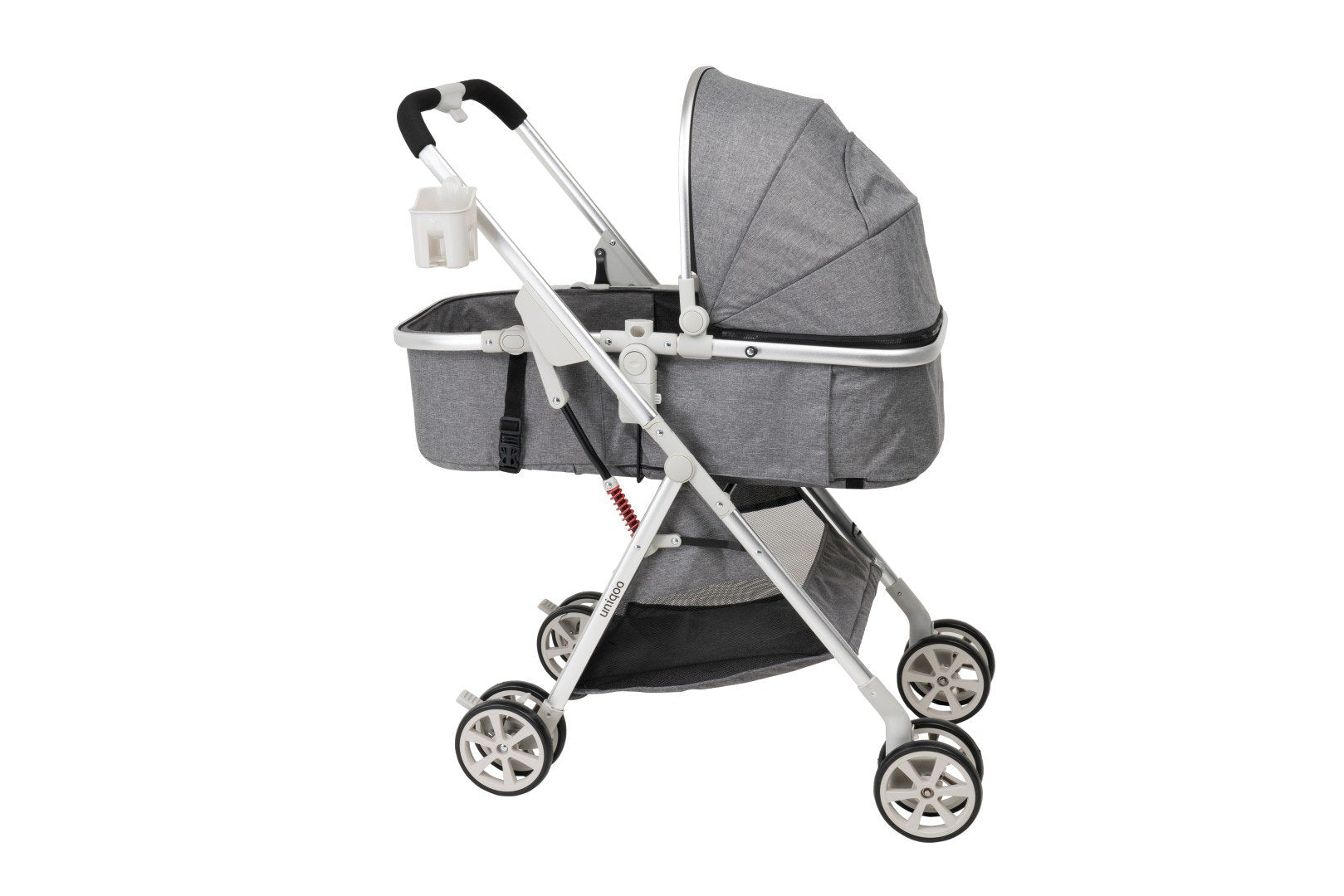 يوني كو - عربة أطفال محمولة فاخرة ٦ مع حقيبة حفاضات - رمادي