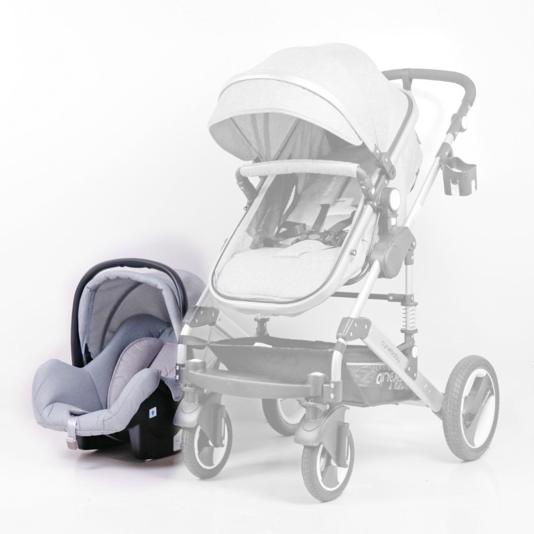 مقعد سيارة ساين بيبي الآمن مع محول لعربة الأطفال - رمادي