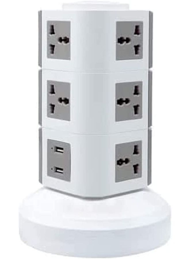 3 Layer Multi Socket 220V Tower Extension Electrical Outlet Lead with USB Ports 3M Cord and UK-Plug Power Strip Multi Charging Station