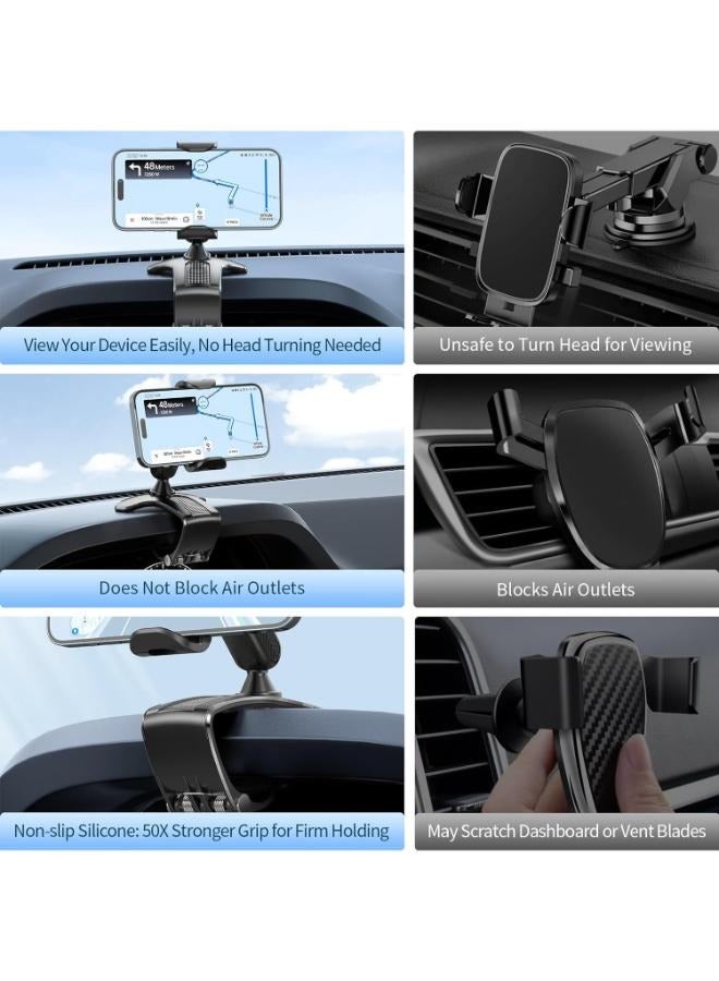 Multifunctional Car Dashboard Mobile Phone Holder, 360 Degree Rotation Universal Dash Clip Cellphone Mount for 4.0-6.2 inch Smartphones