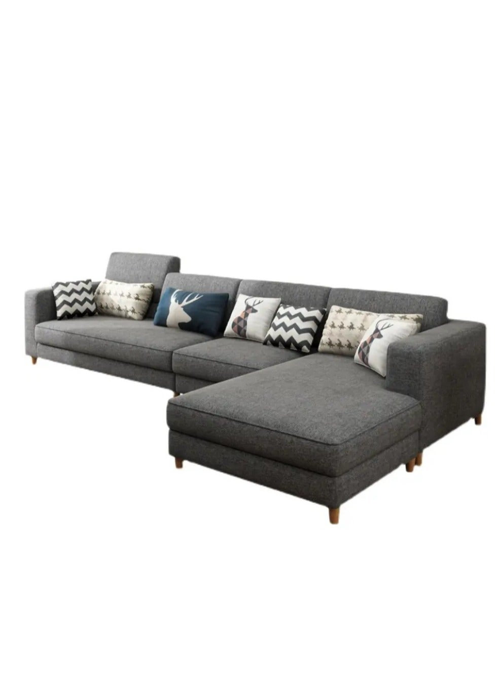 Modern Simple Design Nordic Type Corner Sofa With Solid Wood Frame L Shape Sofa Set For Living Room Furniture 4 Seaters Grey 330X170X85