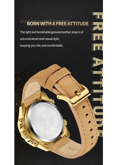 Mens Digital Analog Watch Waterproof Sport Leather Band Watch with Alarm Dual Display Date Wristwatch NF9197