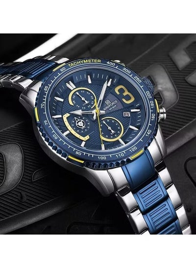 NAVIFORCE 8017 SCE Luxury Brand Business Watches for Men Sports Quartz Chronograph 3ATM Waterproof Stainless Steel Wrist watch - Blue/Silver