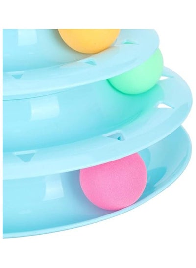 Three Tier Turntable Interactive Pet Toy With 3 Rolling Balls  - Blue