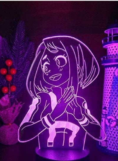 أضواء ثلاثية الأبعاد متعددة الألوان Boku no Hero Academia OCHACO URARAKA ثلاثية الأبعاد مصباح LED وهمي أضواء ليلية مصباح أنيمي للأطفال غرفة نوم ديكور مانغا أداة هدية عيد الميلاد
