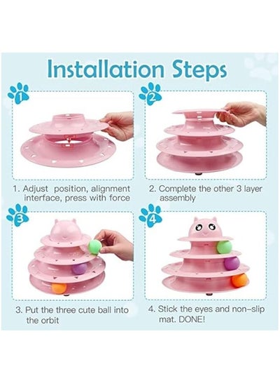 Three Tier Turntable Interactive Pet Toy With 3 Rolling Balls  - Pink