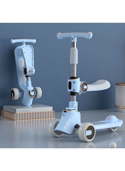 سكوتر 2 في 1 قابل للطي للأطفال مع مقعد قابل للإزالة ومقود قابل للتعديل