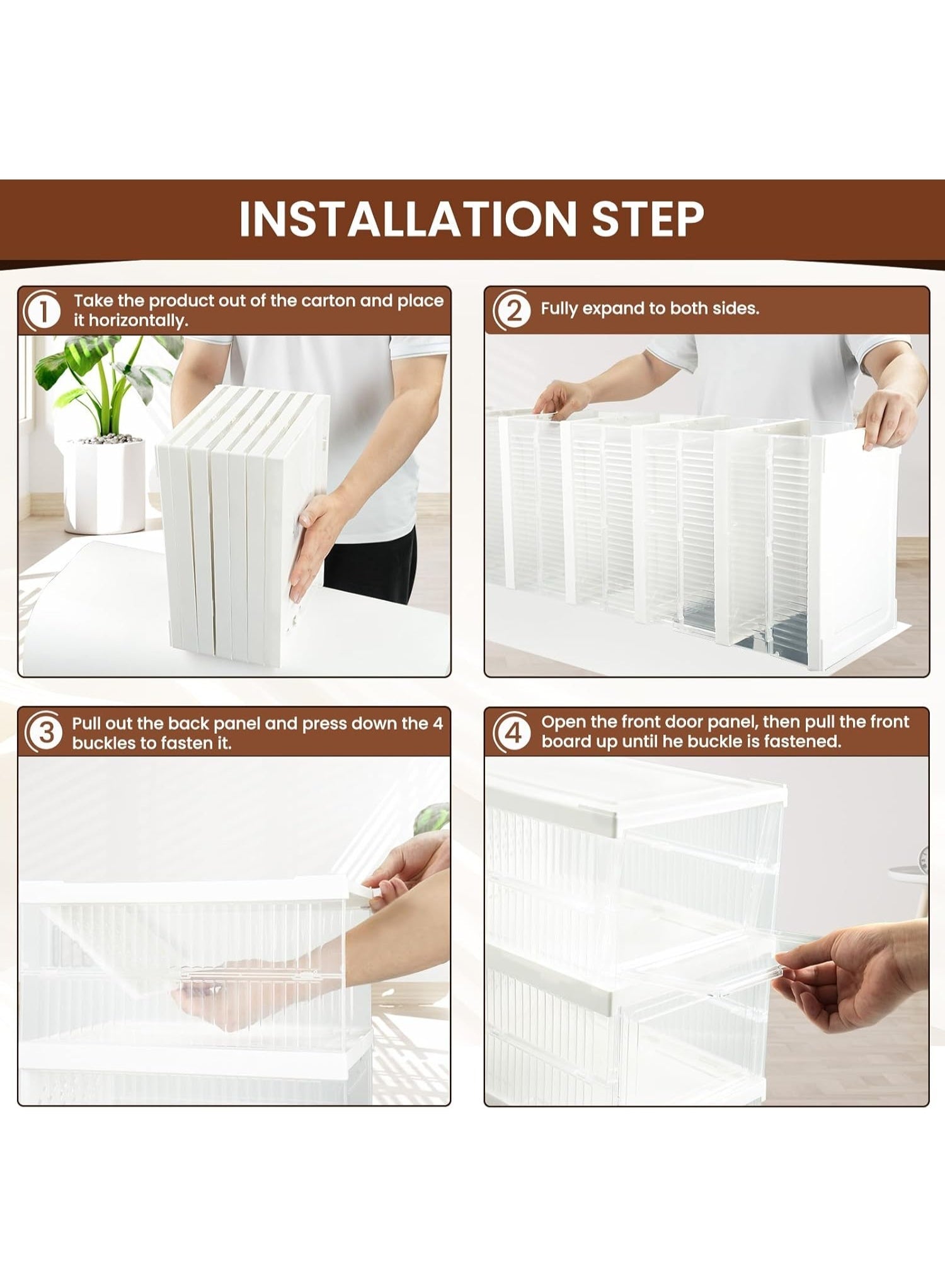 Eworld Clear Stackable Shoe Boxes – 6-Pack Foldable Shoe Storage Containers, Fits Up to Size 13, Sneaker Display Holder with Transparent Front & Ventilated Design for Closet Space Saving