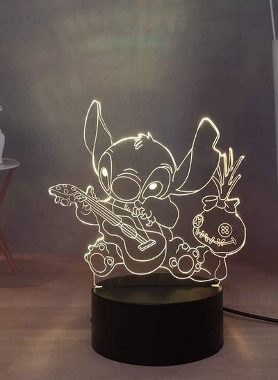 Lilo & Stitch 3D Night Light, Stitch and Doll Play Guitar LED Bedroom Night Light, USB Desk Lamp Touch & Remote Control