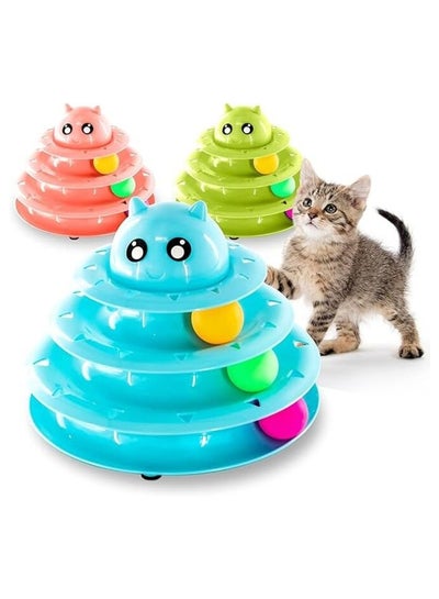 Three Tier Turntable Interactive Pet Toy With 3 Rolling Balls  - Blue