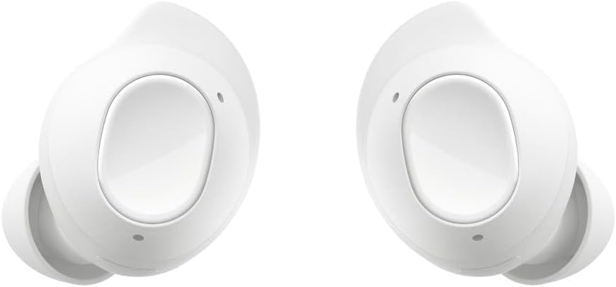 سماعات أذن لاسلكية Samsung Galaxy Buds FE، إلغاء الضوضاء النشطة، ملاءمة مريحة، 3 ميكروفونات، تحكم باللمس، صوت جهير عميق، أبيض