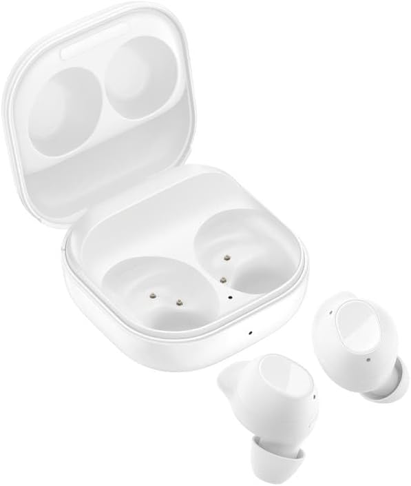 سماعات أذن لاسلكية Samsung Galaxy Buds FE، إلغاء الضوضاء النشطة، ملاءمة مريحة، 3 ميكروفونات، تحكم باللمس، صوت جهير عميق، أبيض