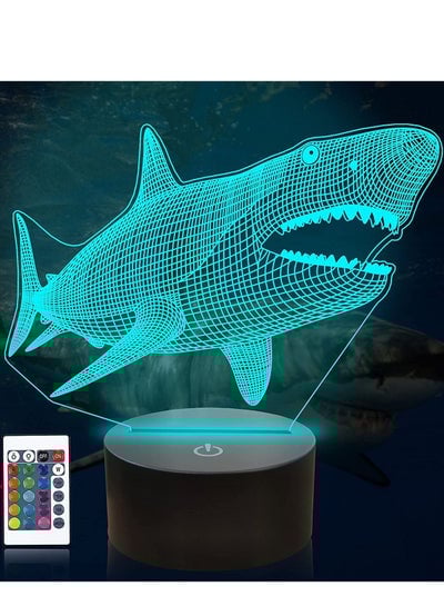 Multicolour Shark Night Light for Kids Ocean Animals 3D Bedside Lamp 16 Colors Changing with Remote Xmas Halloween Birthday Gift for Toddlers Boys Child