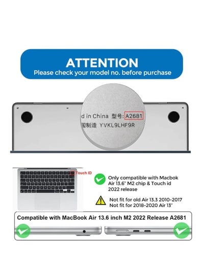 Macbook Air Hard Shell Cover 13.6 inch Clear Blue Macbook case for Macbook Air M2 2022 Compatible with Macbook Air A2681