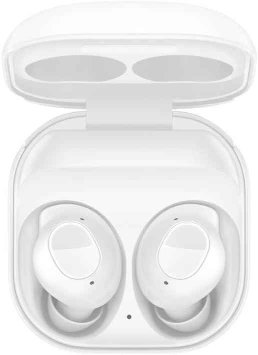 سماعات أذن لاسلكية Samsung Galaxy Buds FE، إلغاء الضوضاء النشطة، ملاءمة مريحة، 3 ميكروفونات، تحكم باللمس، صوت جهير عميق، أبيض