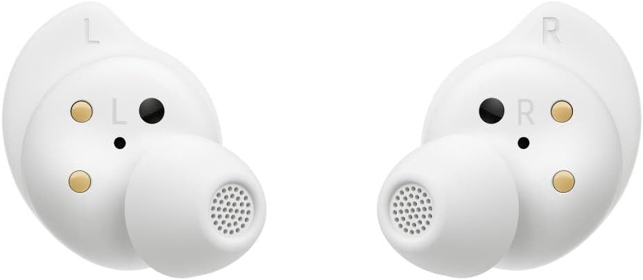 سماعات أذن لاسلكية Samsung Galaxy Buds FE، إلغاء الضوضاء النشطة، ملاءمة مريحة، 3 ميكروفونات، تحكم باللمس، صوت جهير عميق، أبيض