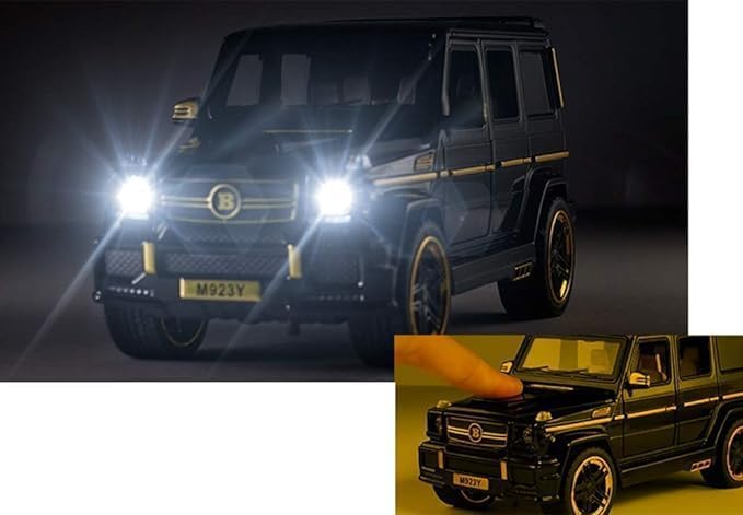 YALLABUYIT G65 نموذج سيارة مصبوبة قابلة للسحب للخلف بمقياس 1:24 من سبائك الزنك للأطفال مع صوت وأضواء حقيقية، هدايا عيد الميلاد للأولاد، مقتنيات مع بطاقة حاجز (أسود)