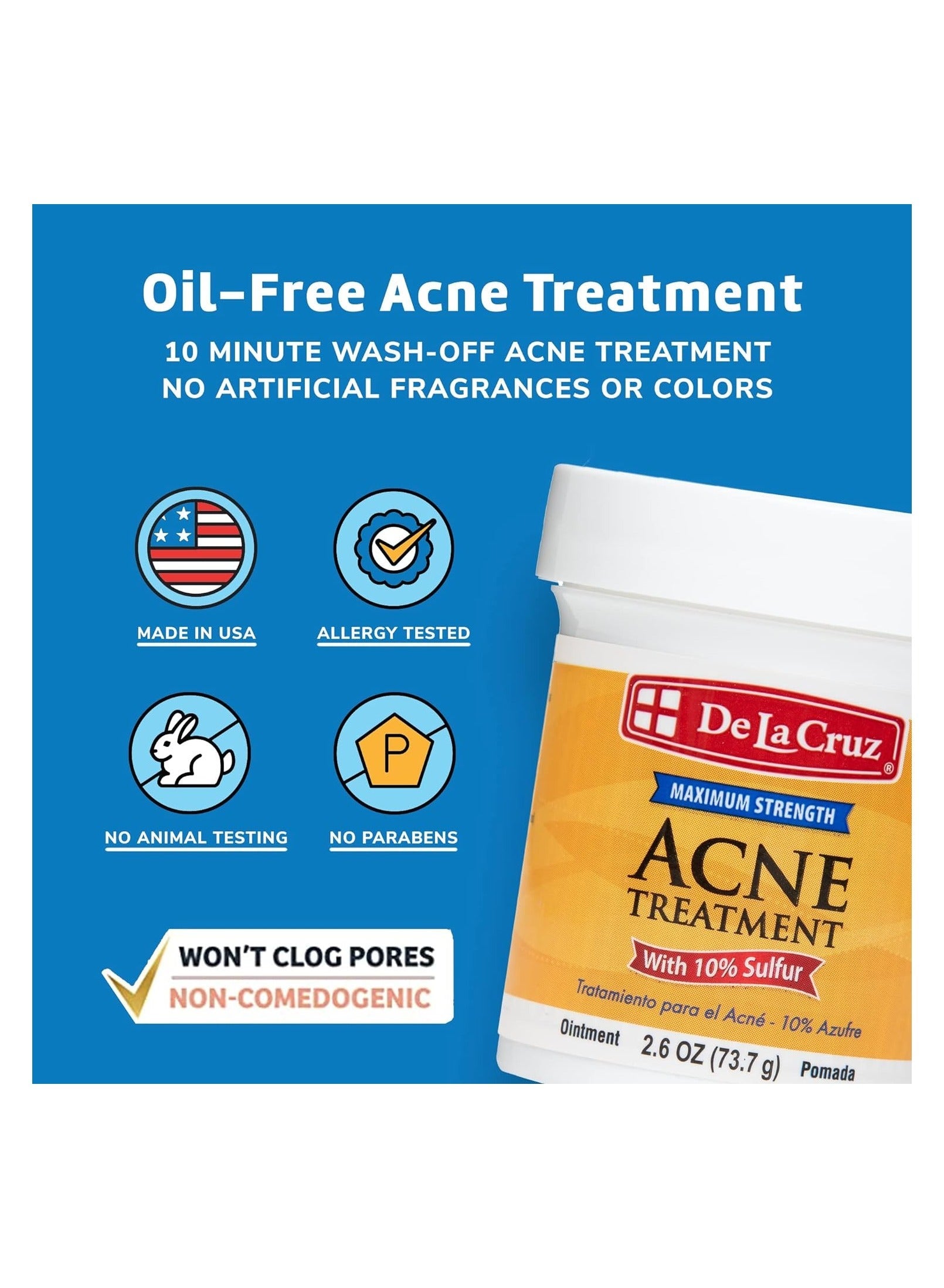 De La Cruz Acne Treatment Ointment with 10% Sulfur(73.7 g)