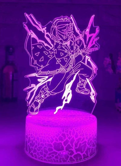 Multicolour 3D Night Light Illusion LED Lamps Decor lamp for Kids Kimetsu No Yaiba Led Night Light Anime Demon Slayer Lamp for Bedroom Decor Light Kids Child Birthday Gift Agatsuma Zenitsu Light