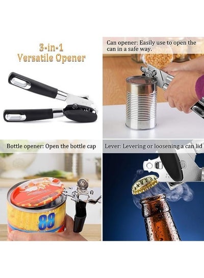 3-in-1 Manual Can Opener, Safety Can Opener, Powerful and Convenient Stainless Steel Can Openers, Bottle Opener