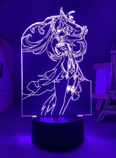 متعدد الألوان 3D الوهم ضوء Fischl Led ليلة الإضاءة مصباح ضوء الليل لعبة الشكل مصباح Genshin تأثير غرفة نوم الديكور غرفة اللمس الاستشعار صبي فتاة الاطفال هدية عيد ميلاد الإضاءة