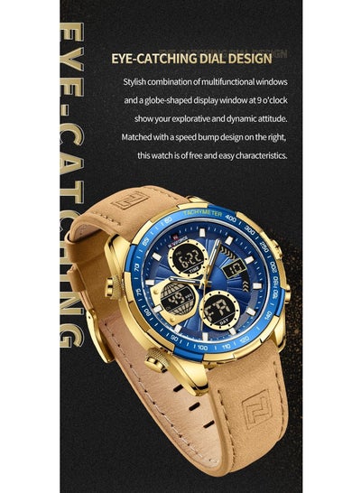 Mens Digital Analog Watch Waterproof Sport Leather Band Watch with Alarm Dual Display Date Wristwatch NF9197